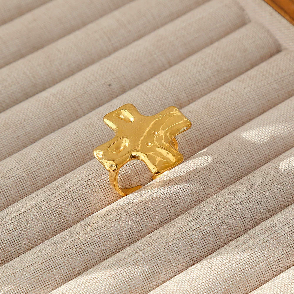 Wholesale Women's Geometric Stainless Steel Titanium Steel Ring With Geometric Plants And Flowers Pattern 18K Gold Electroplated Ins Style - Image 56