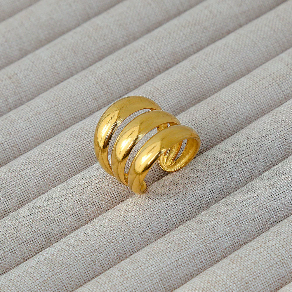 Wholesale Women's Geometric Stainless Steel Titanium Steel Ring With Geometric Plants And Flowers Pattern 18K Gold Electroplated Ins Style - Image 6
