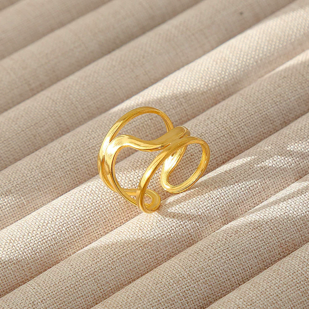 Wholesale Women's Geometric Stainless Steel Titanium Steel Ring With Geometric Plants And Flowers Pattern 18K Gold Electroplated Ins Style - Image 9