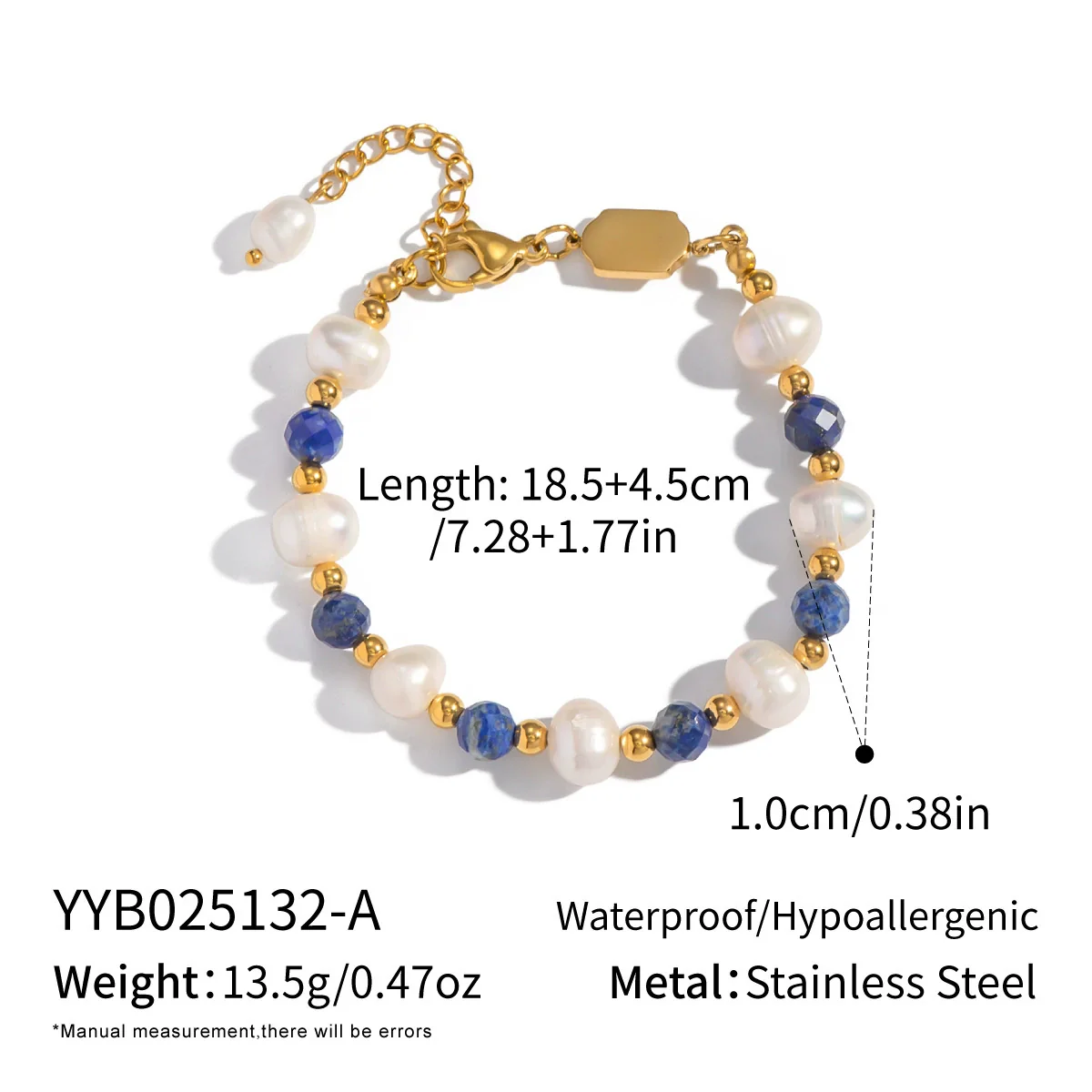 Wholesale Women's Geometric Stainless Steel Vacuum Plated Bracelet With Natural Stone Lapis Lazuli Green Agate And Freshwater Pearl - Image 6
