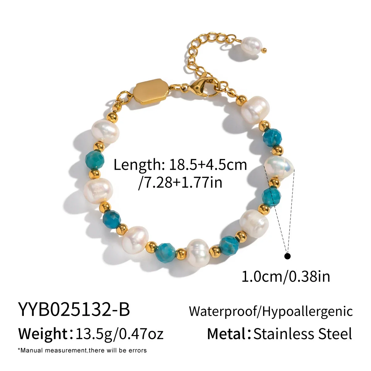 Wholesale Women's Geometric Stainless Steel Vacuum Plated Bracelet With Natural Stone Lapis Lazuli Green Agate And Freshwater Pearl - Image 7