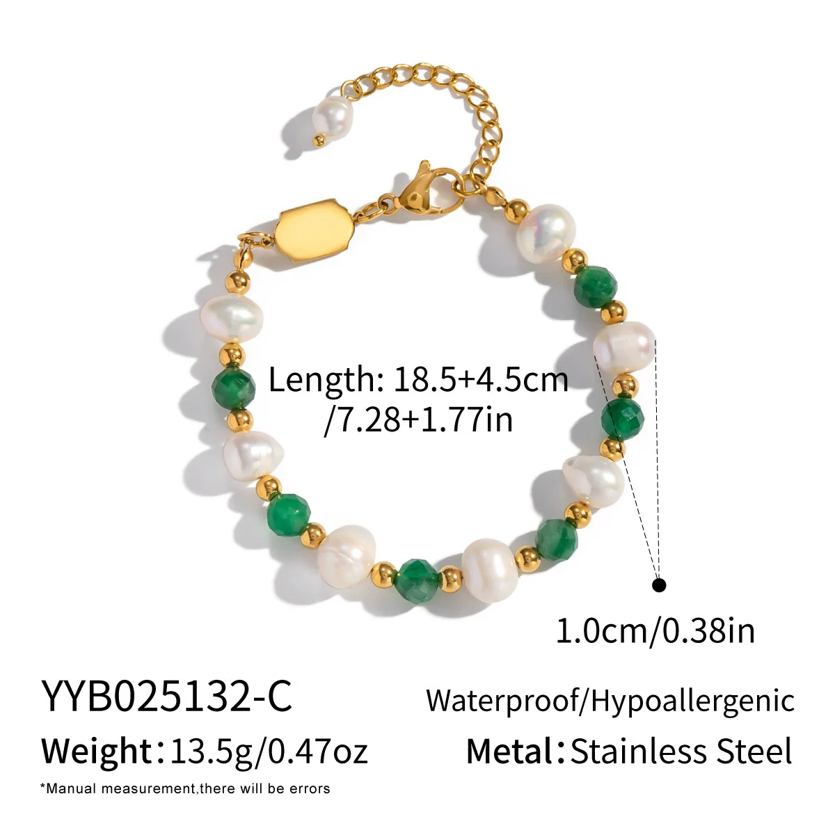 Wholesale Women's Geometric Stainless Steel Vacuum Plated Bracelet With Natural Stone Lapis Lazuli Green Agate And Freshwater Pearl - Image 8