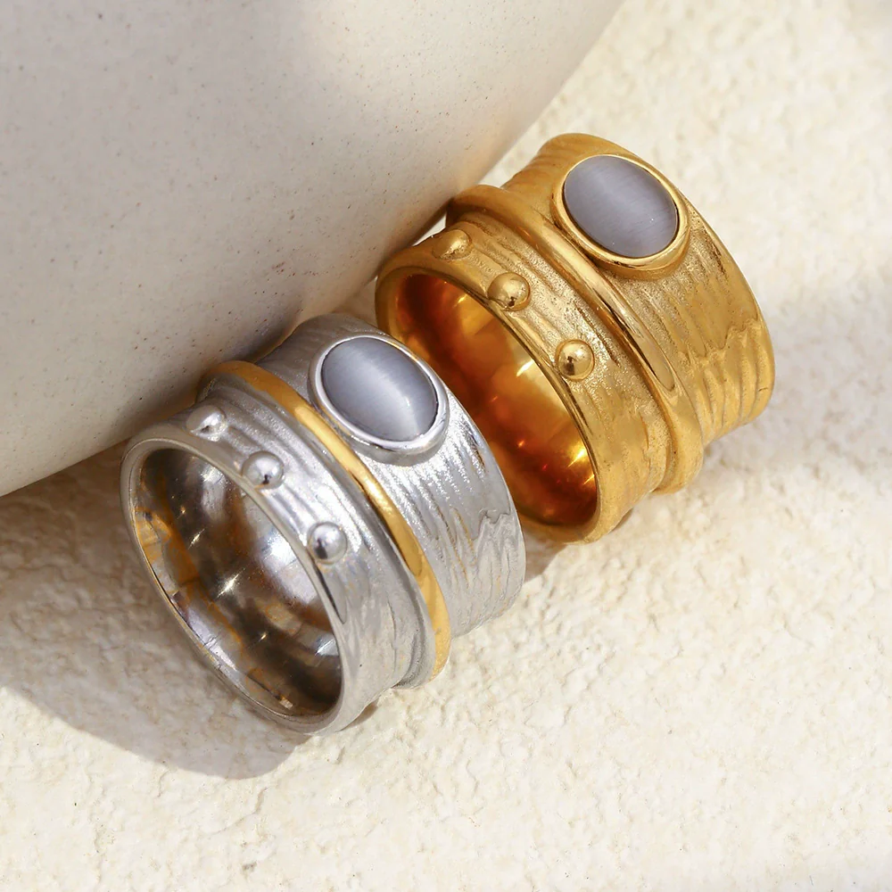 Wholesale Women's Geometric Stainless Steel Vacuum Plated Old Money Style Ring Bracelet Accessories - Image 3
