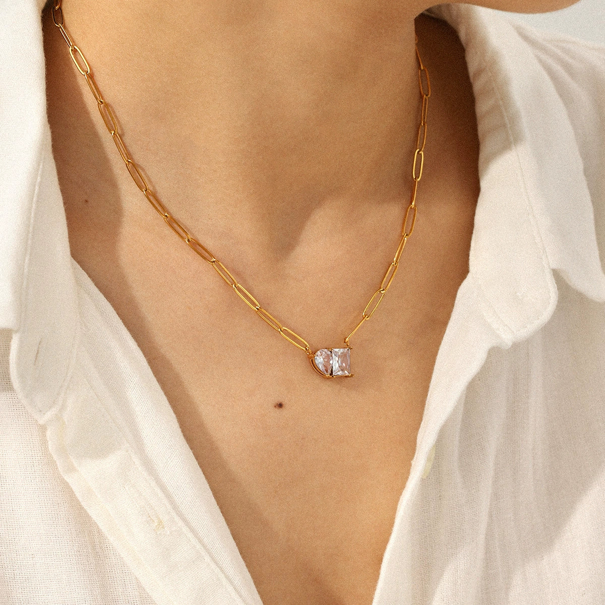 Wholesale Women's Geometric Stainless Steel Zircon Cross Chain Necklace With Electroplating - Image 3