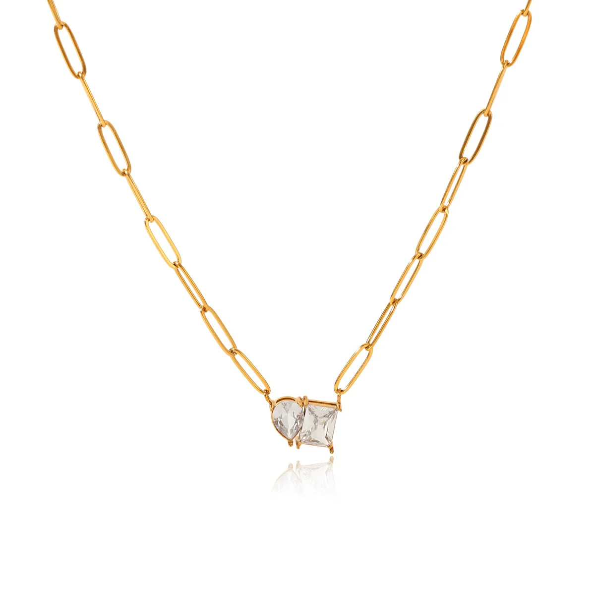 Wholesale Women's Geometric Stainless Steel Zircon Cross Chain Necklace With Electroplating - Image 5
