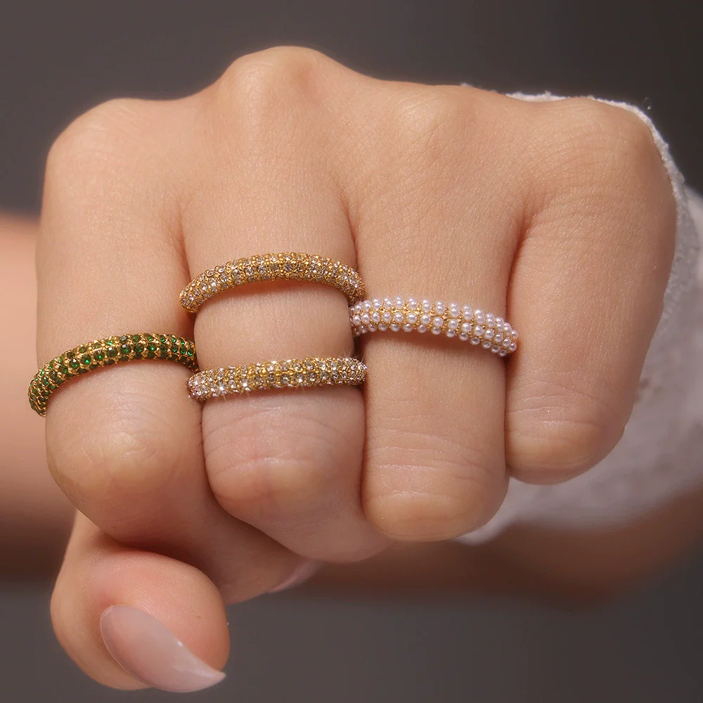 Wholesale Women's Geometric Stainless Steel Zircon Electroplated Ferris Wheel Ring Jewelry
