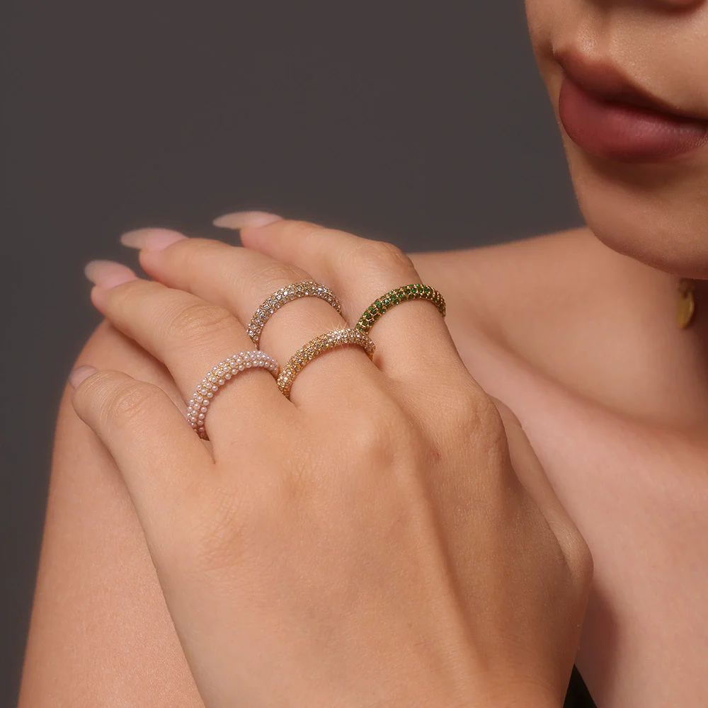 Wholesale Women's Geometric Stainless Steel Zircon Electroplated Ferris Wheel Ring Jewelry - Image 2