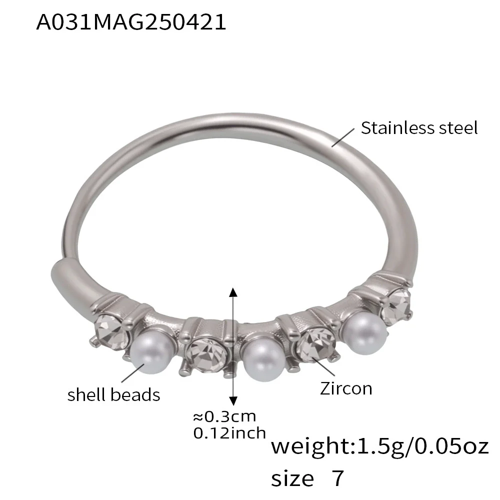 Wholesale Women's Geometric Stainless Steel Zircon Inlaid Pearl Electroplated Adjustable Open Ring Hand Jewelry - Image 6