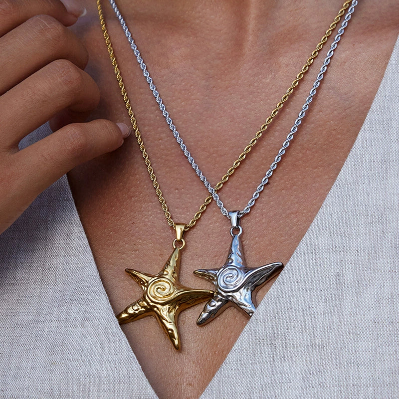 Wholesale Women's Geometric Starfish Pendant Necklace Made Of Titanium Steel And Stainless Steel With Electroplating Process