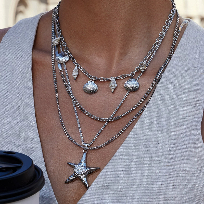 Wholesale Women's Geometric Starfish Pendant Necklace Made Of Titanium Steel And Stainless Steel With Electroplating Process - Image 2