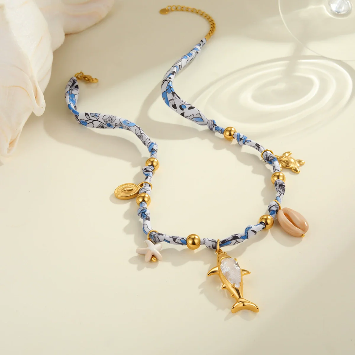 Wholesale Women's Geometric Starfish Shell Handwoven Rope Stainless Steel 18K Electroplated Pendant Necklace - Image 2