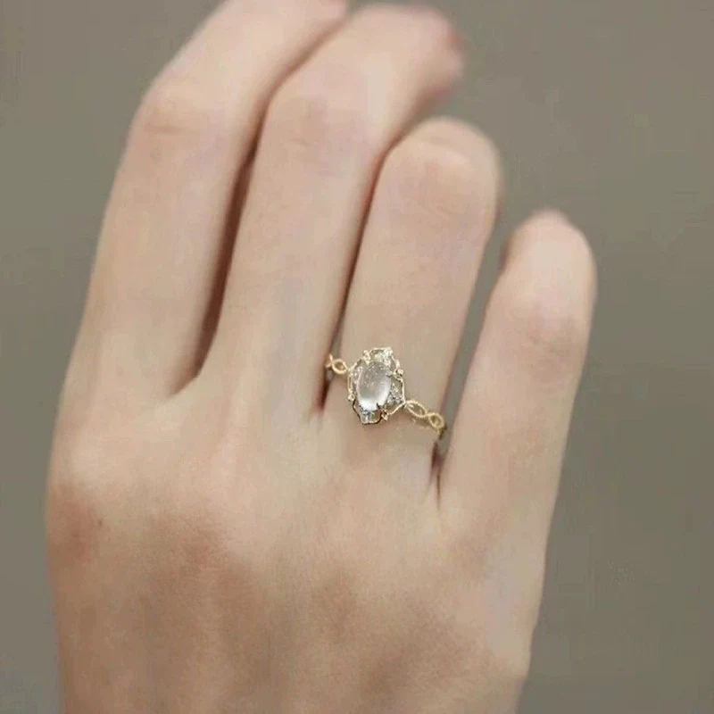 Wholesale Women's Geometric Style Copper Imitation Moonstone Cat's Eye Ring With Zirconia Design - Image 3