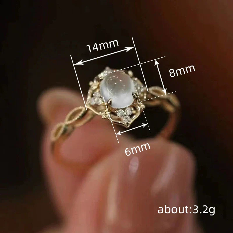 Wholesale Women's Geometric Style Copper Imitation Moonstone Cat's Eye Ring With Zirconia Design - Image 4