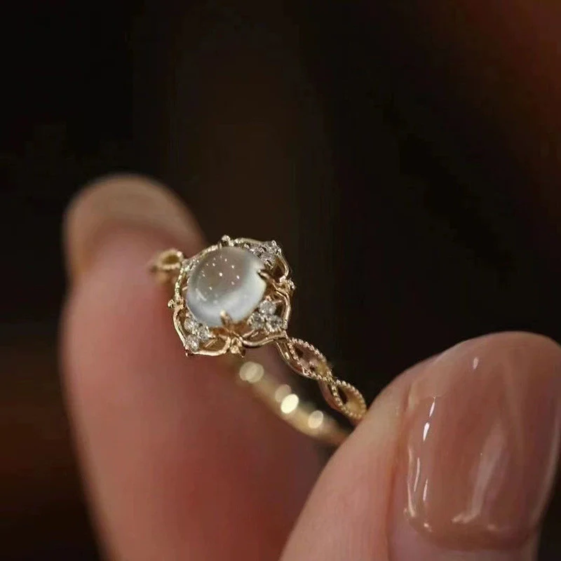 Wholesale Women's Geometric Style Copper Imitation Moonstone Cat's Eye Ring With Zirconia Design - Image 5