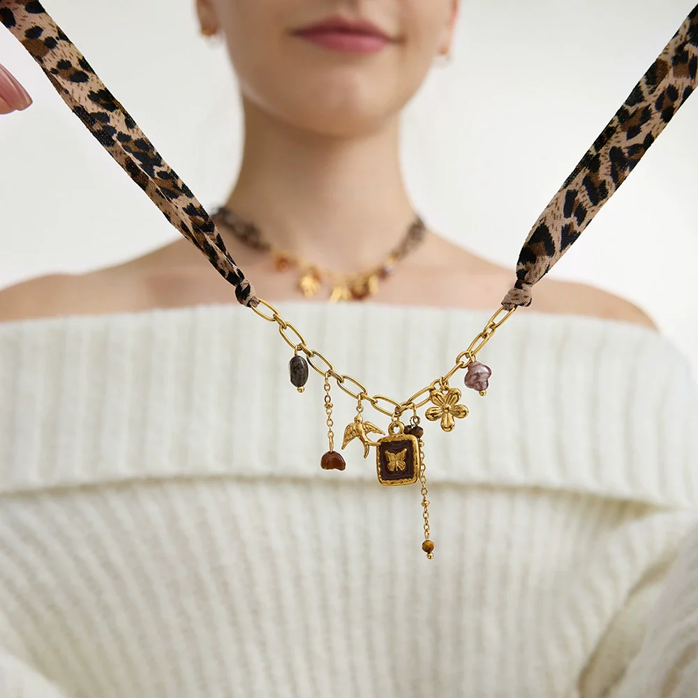 Wholesale Women's Geometric Tiger Eye Stone Stainless Steel Electroplated Necklace Jewelry - Image 2