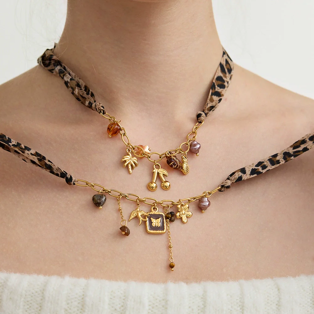 Wholesale Women's Geometric Tiger Eye Stone Stainless Steel Electroplated Necklace Jewelry - Image 3