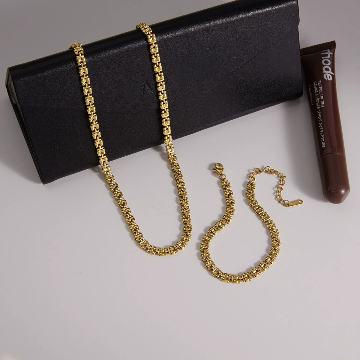 Wholesale Women's Geometric Titanium Steel And Stainless Steel Electroplated Jewelry Bracelet And Necklace Set - Image 4