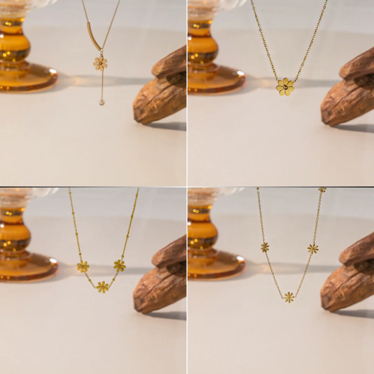Wholesale Women's Geometric Titanium Steel Electroplated Daisy Pendant O Word Chain Necklace