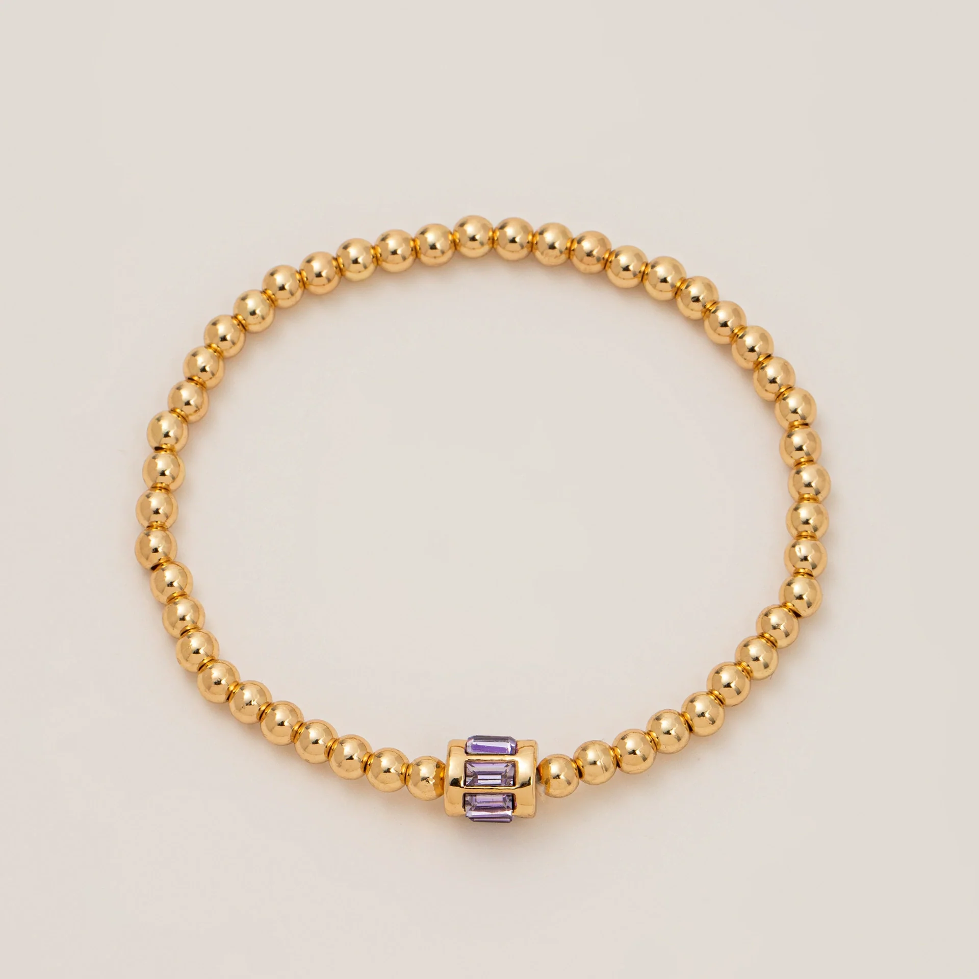 Wholesale Women's Geometric Titanium Steel Electroplated Gold Beads Birthstone Zircon Beaded Bracelet - Image 11