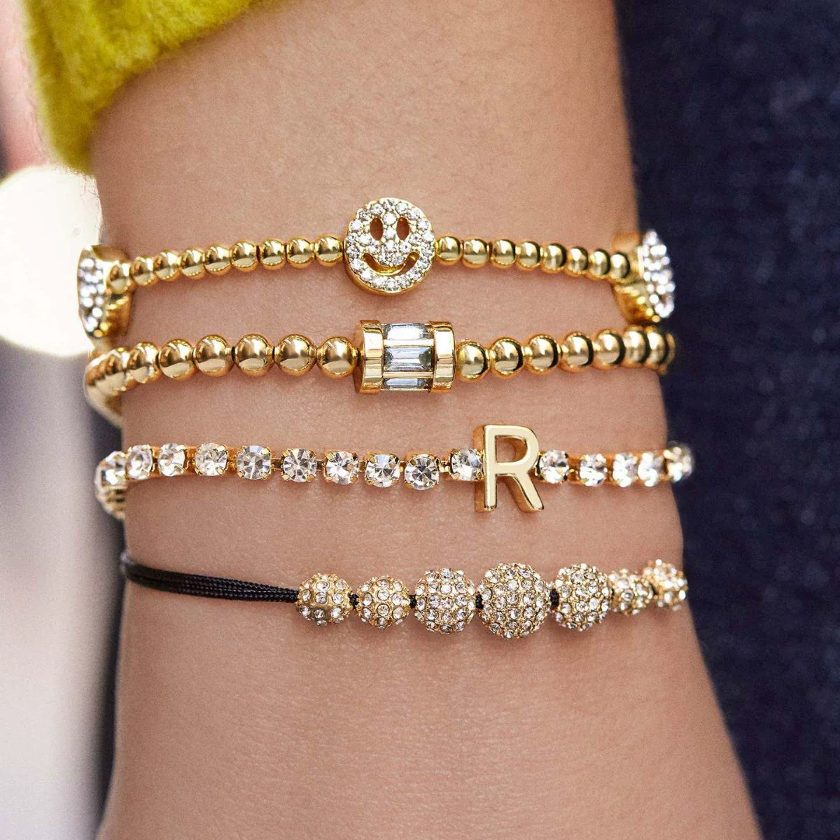 Wholesale Women's Geometric Titanium Steel Electroplated Gold Beads Birthstone Zircon Beaded Bracelet - Image 2