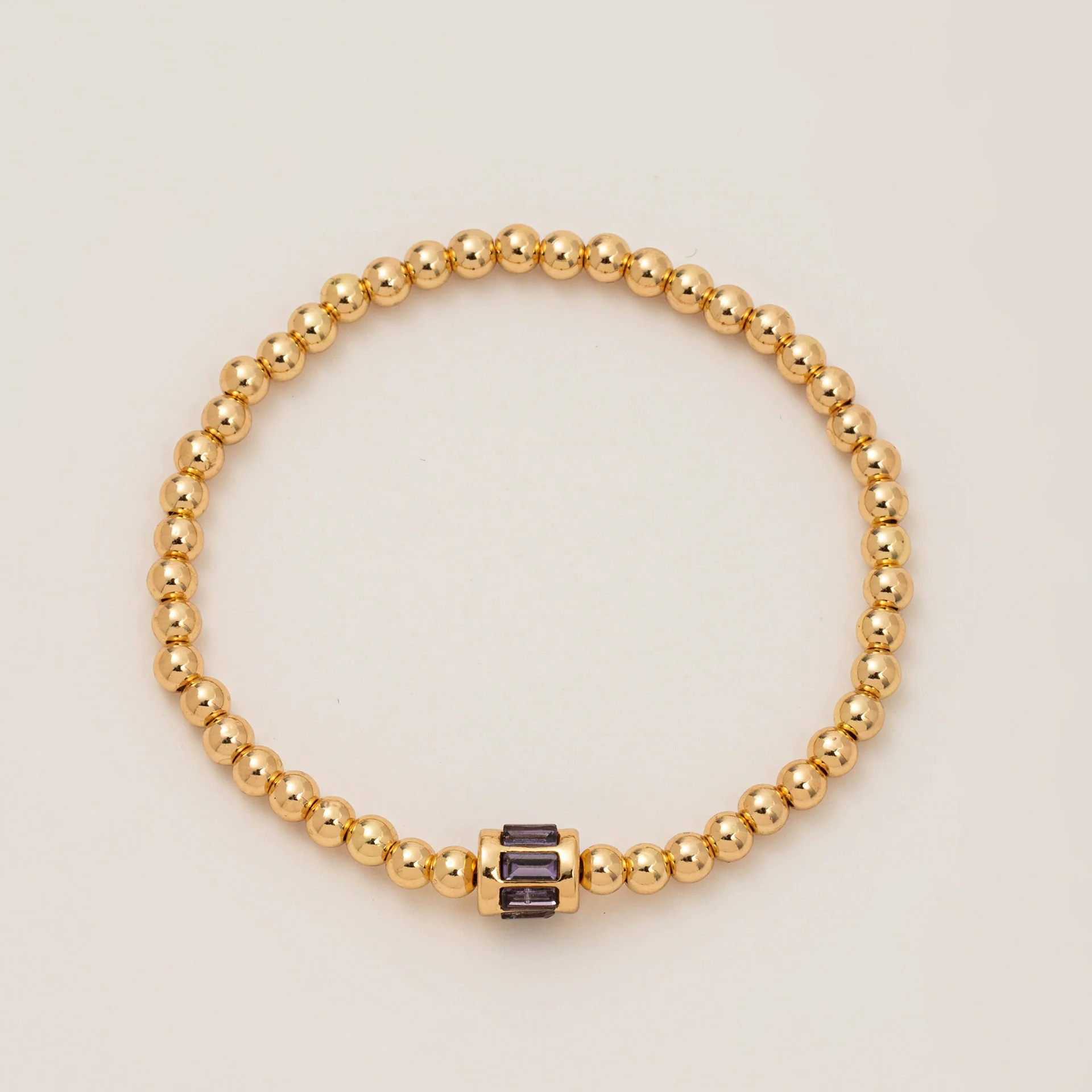 Wholesale Women's Geometric Titanium Steel Electroplated Gold Beads Birthstone Zircon Beaded Bracelet - Image 7