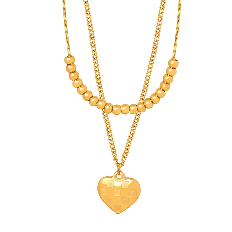 Wholesale Women's Geometric Titanium Steel Electroplated Heart Plaid Ball Necklace With Ochain - Image 5