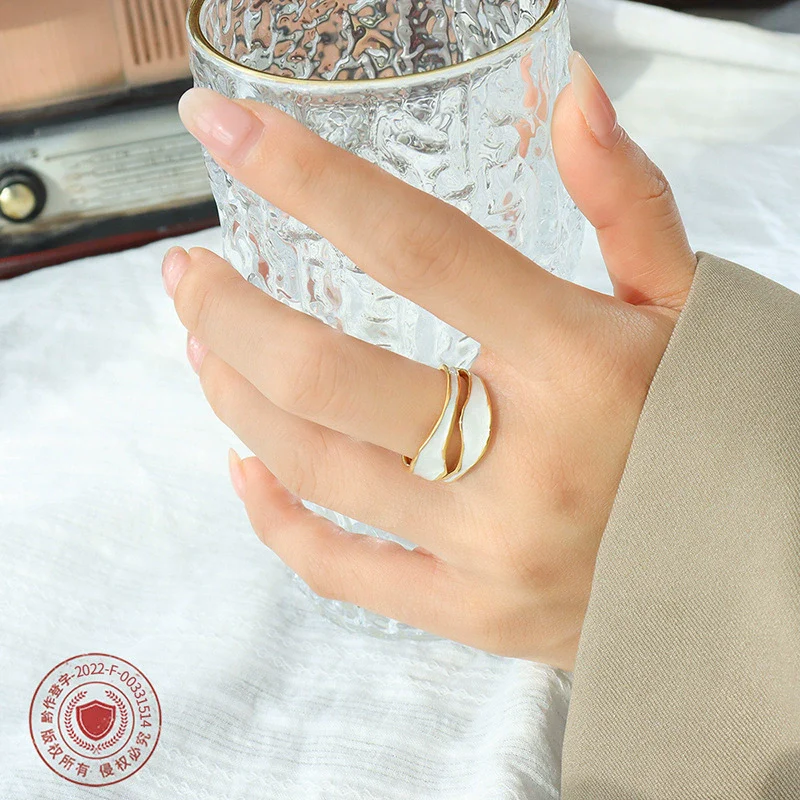 Wholesale Women's Geometric Titanium Steel Electroplated Irregular Opening Ring - Image 2