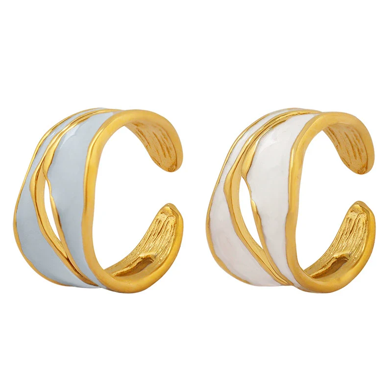 Wholesale Women's Geometric Titanium Steel Electroplated Irregular Opening Ring - Image 4