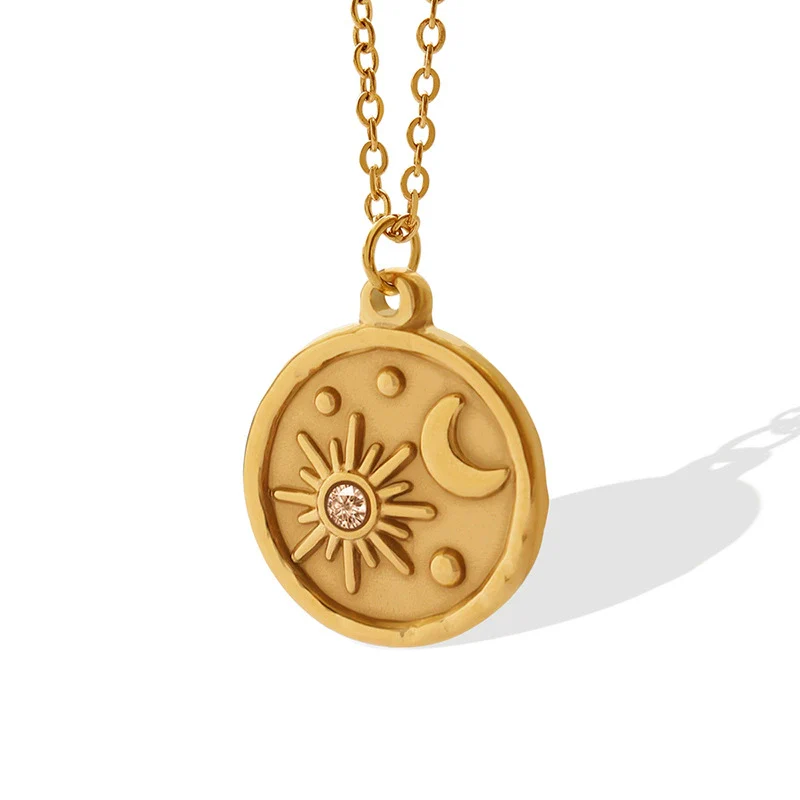 Wholesale Women's Geometric Titanium Steel Gold Plated Mixed Gem Inlay Pendant Necklace - Image 4