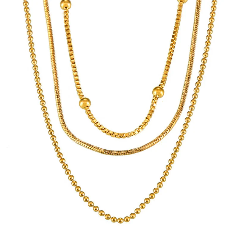 Wholesale Women's Geometric Titanium Steel Necklace With Round Beads And Snake Bone Chain Fashion Electroplated Design - Image 5