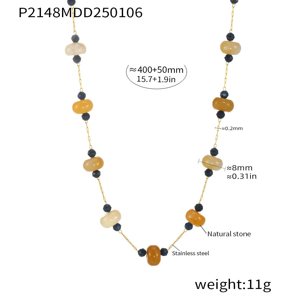 Wholesale Women's Geometric Tourmaline Stainless Steel 18K Gold Plated Necklace Jewelry - Image 10