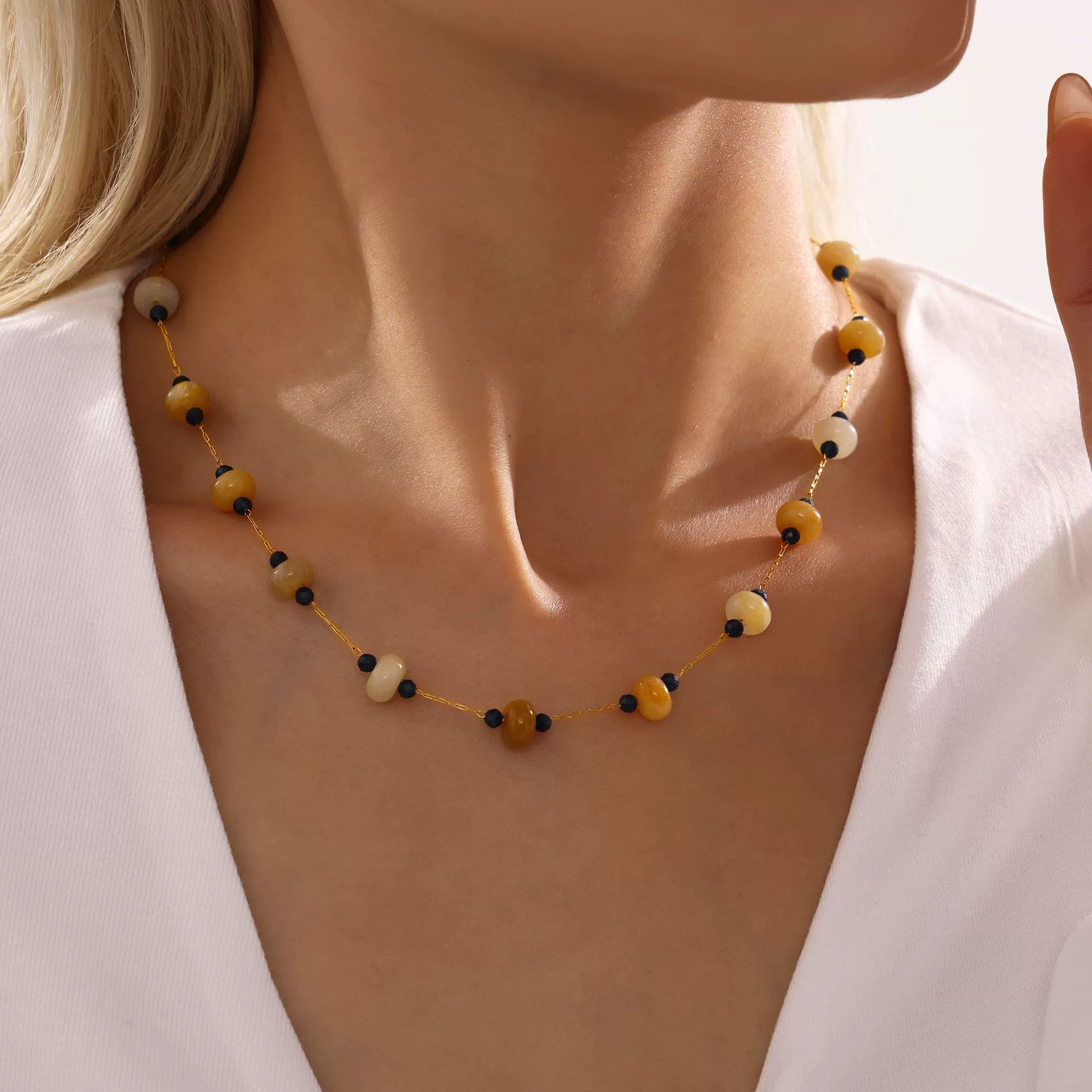 Wholesale Women's Geometric Tourmaline Stainless Steel 18K Gold Plated Necklace Jewelry - Image 2