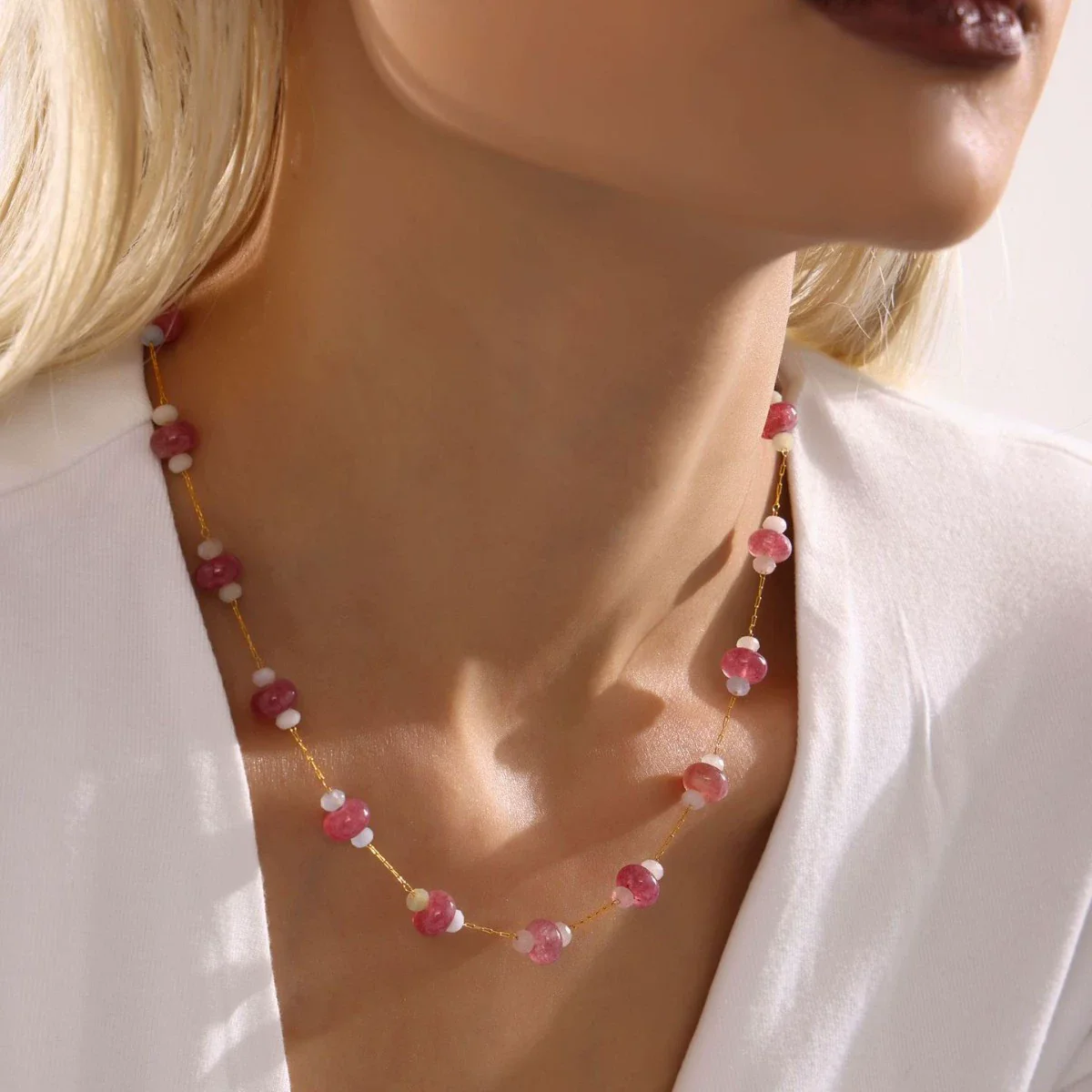 Wholesale Women's Geometric Tourmaline Stainless Steel 18K Gold Plated Necklace Jewelry - Image 3