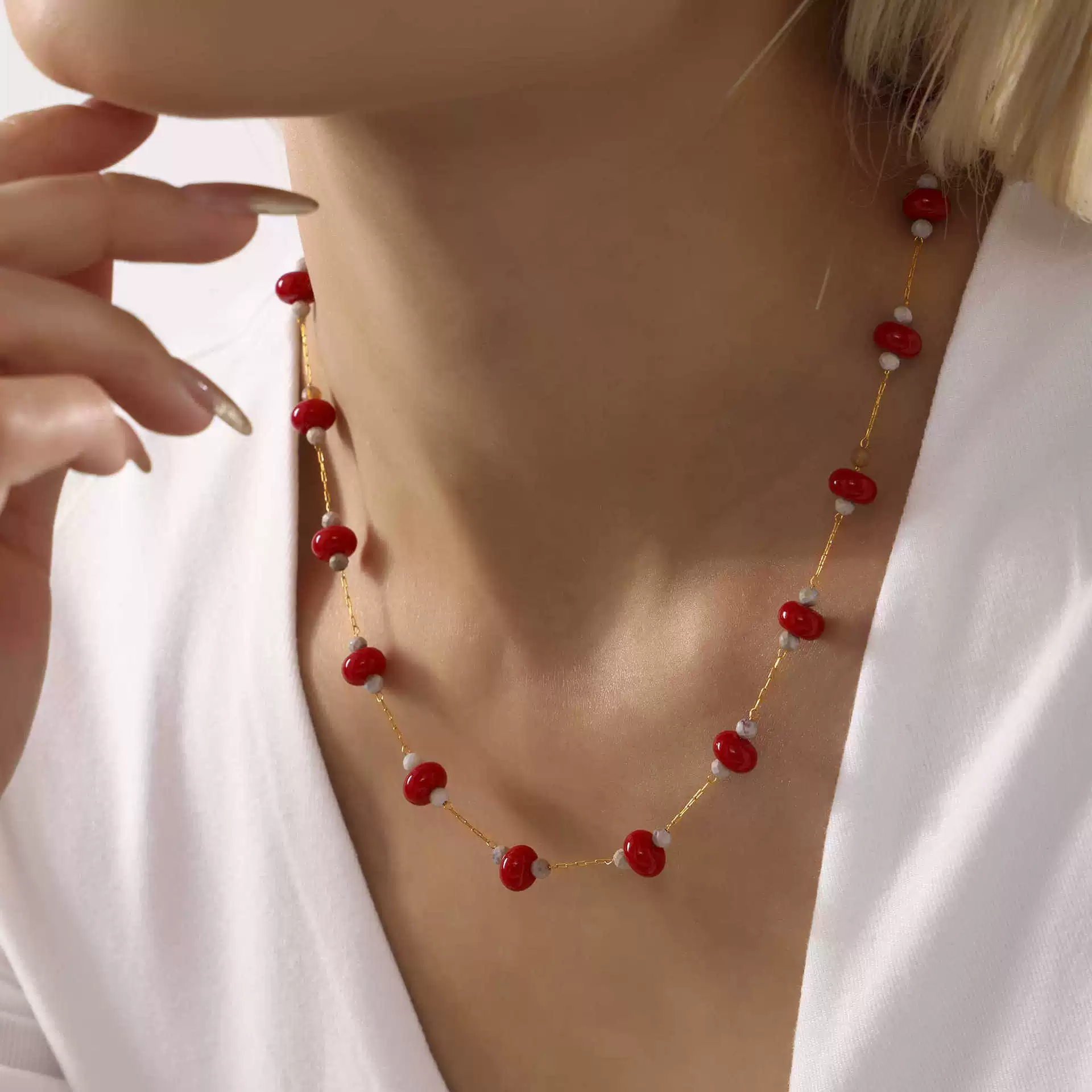 Wholesale Women's Geometric Tourmaline Stainless Steel 18K Gold Plated Necklace Jewelry - Image 4
