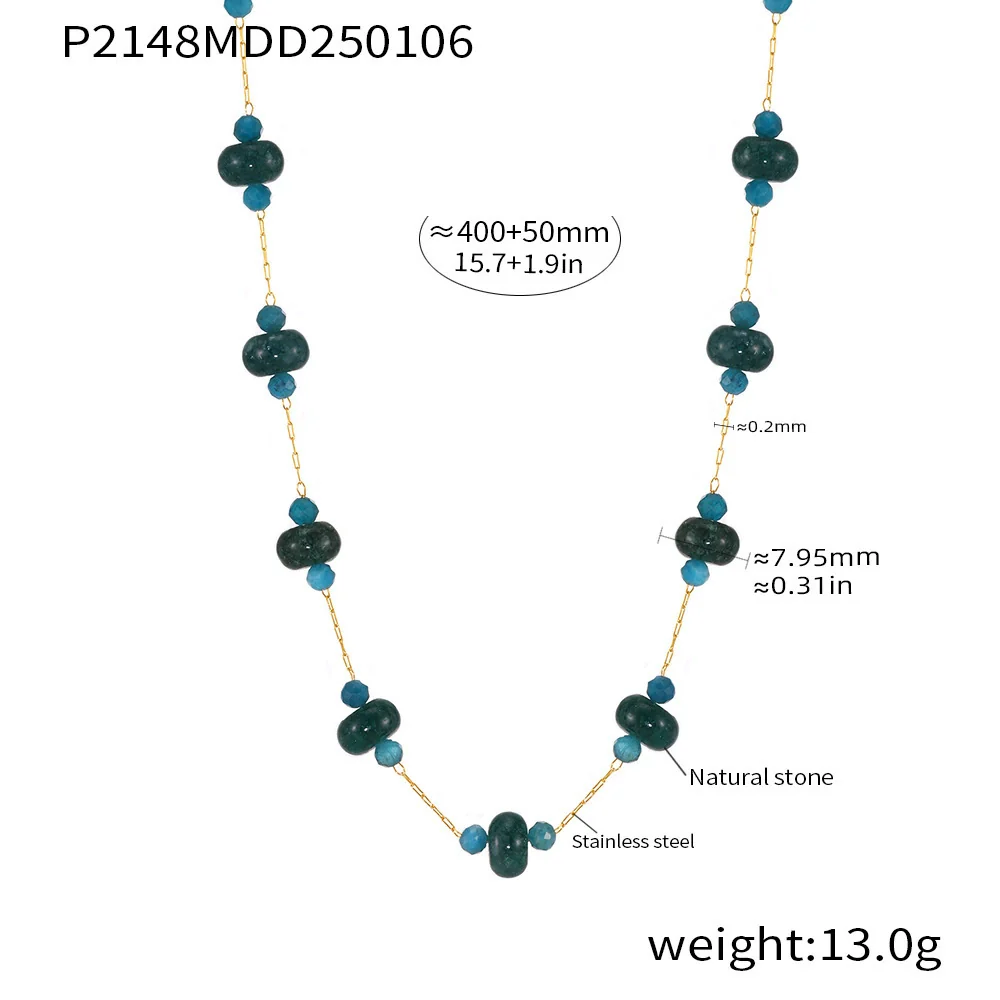 Wholesale Women's Geometric Tourmaline Stainless Steel 18K Gold Plated Necklace Jewelry - Image 7