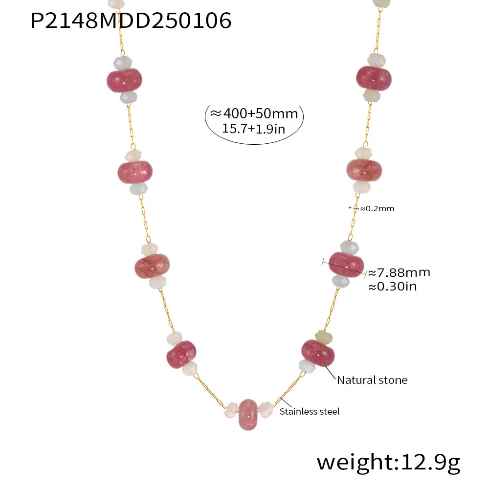 Wholesale Women's Geometric Tourmaline Stainless Steel 18K Gold Plated Necklace Jewelry - Image 8