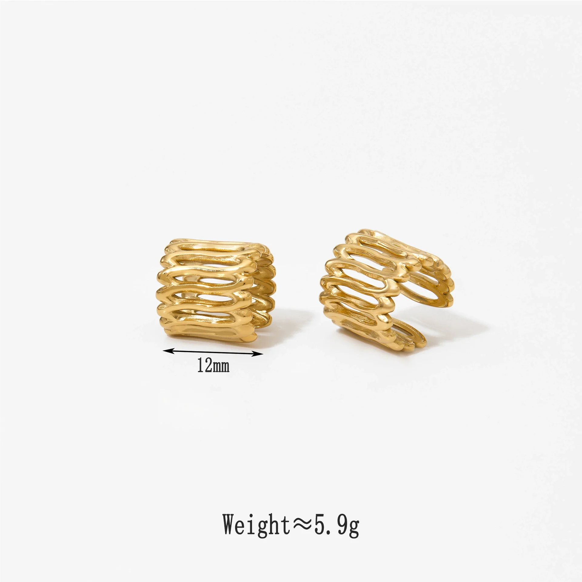 Wholesale Women's Geometric Vertical Stripe Vacuum Plated 316 Stainless Steel Ear Clips Earrings - Image 4