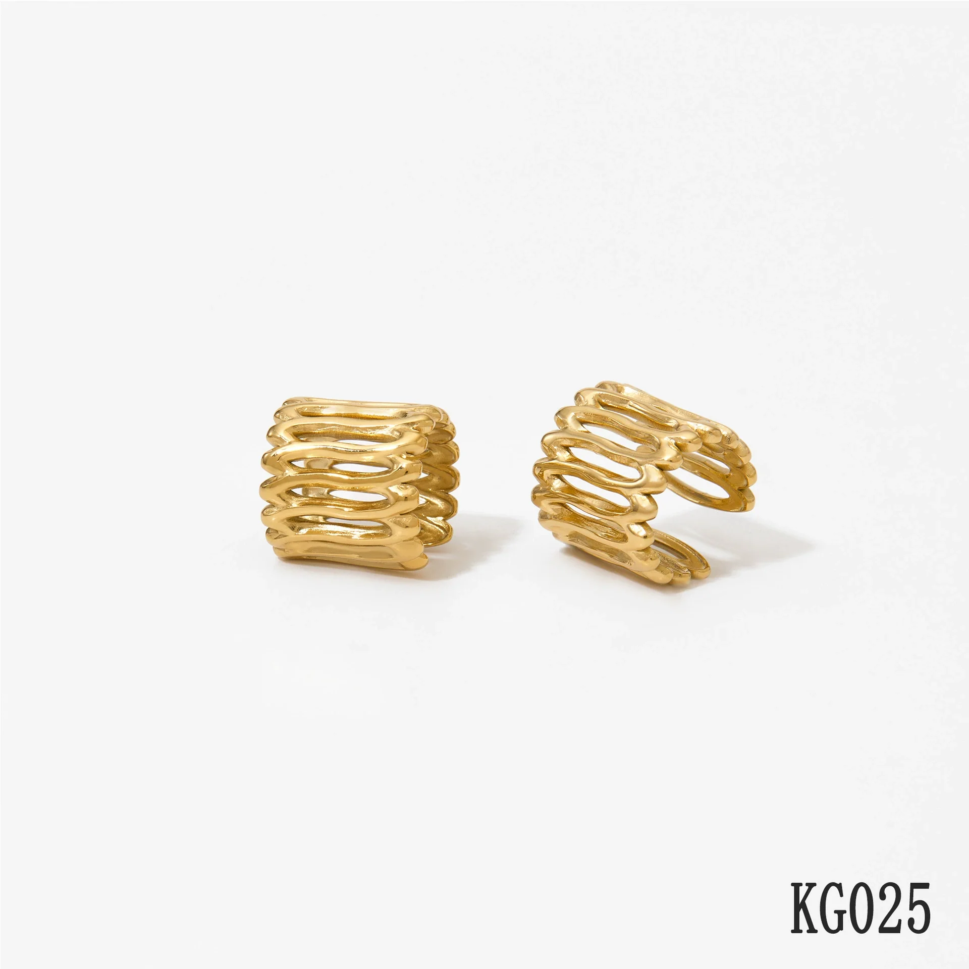 Wholesale Women's Geometric Vertical Stripe Vacuum Plated 316 Stainless Steel Ear Clips Earrings - Image 6