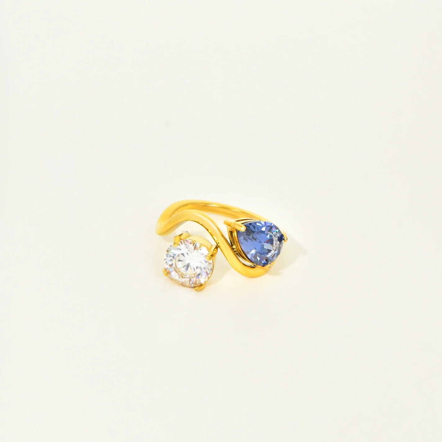 Wholesale Women's Geometric Water Drop Zircon Double Ring Titanium Steel Electroplated Jewelry Accessories - Image 6