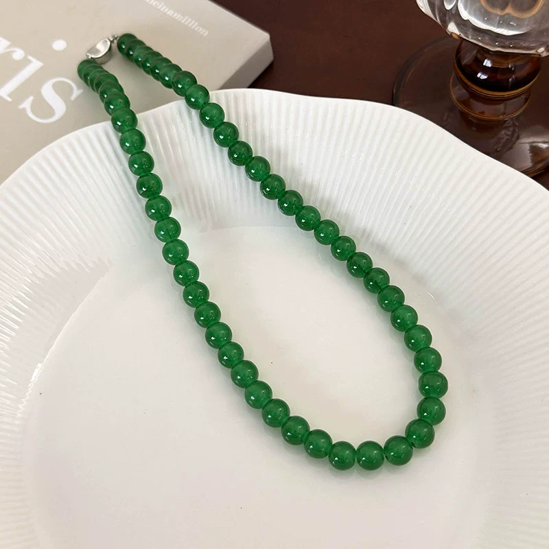 Wholesale Women's Glass Beaded Necklace With Geometric Style And Baking Paint Process And Ball Chain And Ingot Buckle Clasp - Image 8