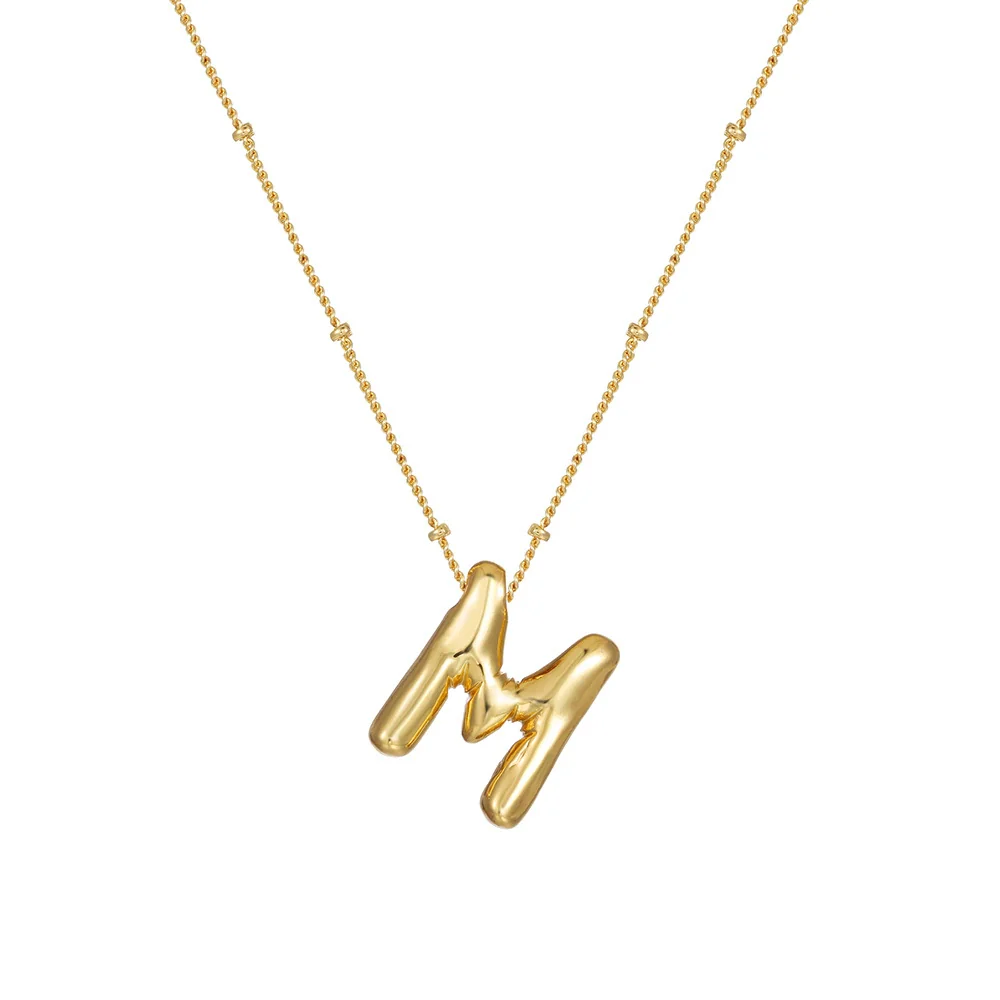 Wholesale Women's Glossy Bubble Letter Heart Copper Necklace Gold Plated With Ochain And Electroplating Treatment - Image 17