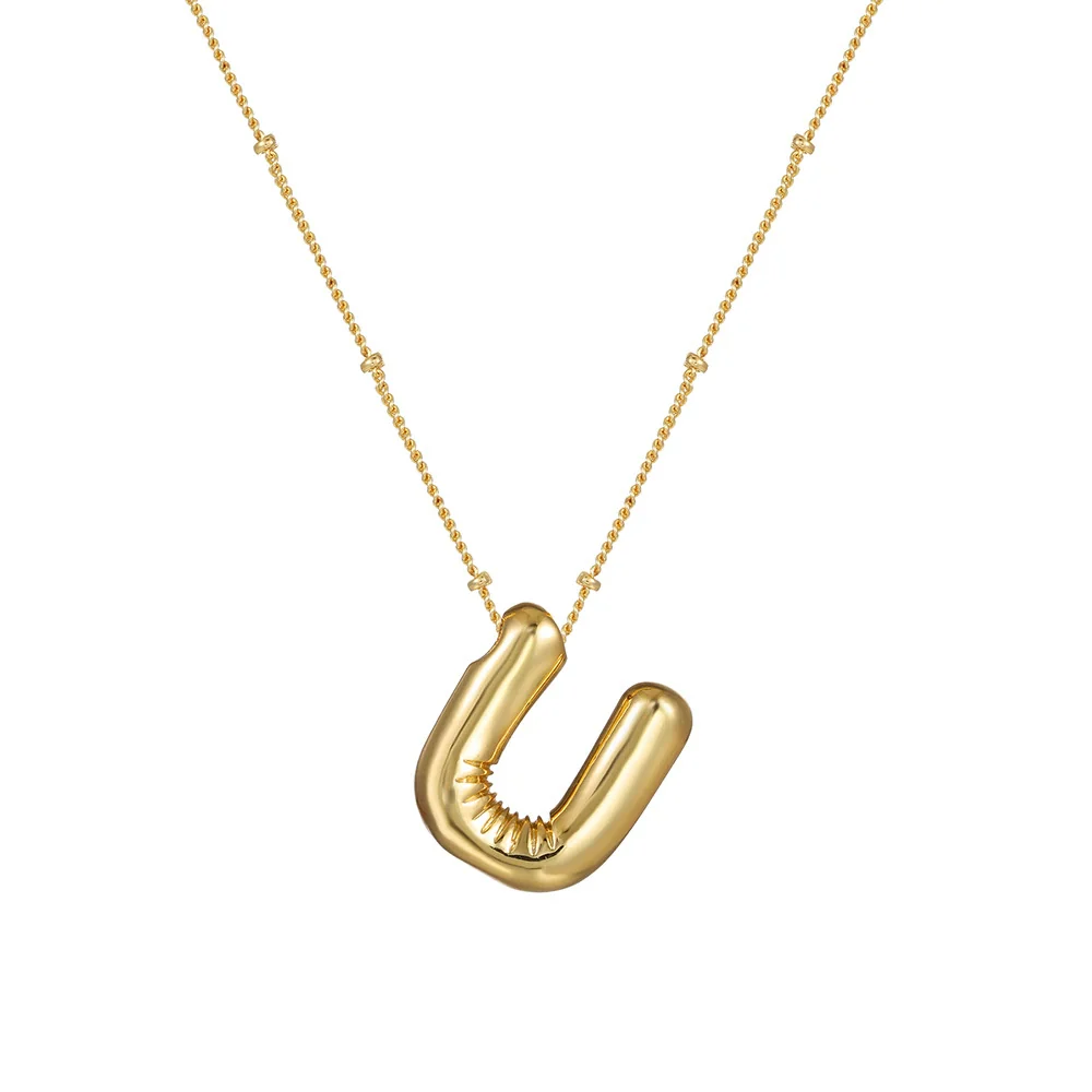 Wholesale Women's Glossy Bubble Letter Heart Copper Necklace Gold Plated With Ochain And Electroplating Treatment - Image 25