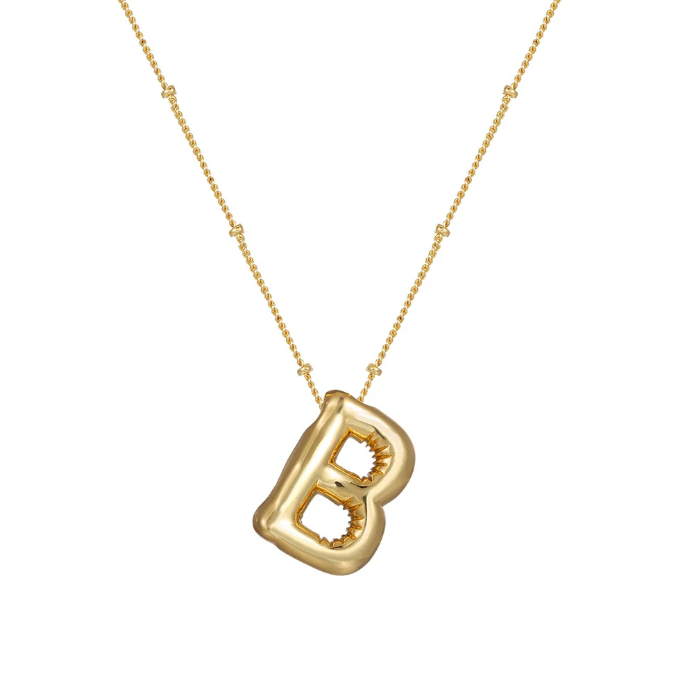 Wholesale Women's Glossy Bubble Letter Heart Copper Necklace Gold Plated With Ochain And Electroplating Treatment - Image 3