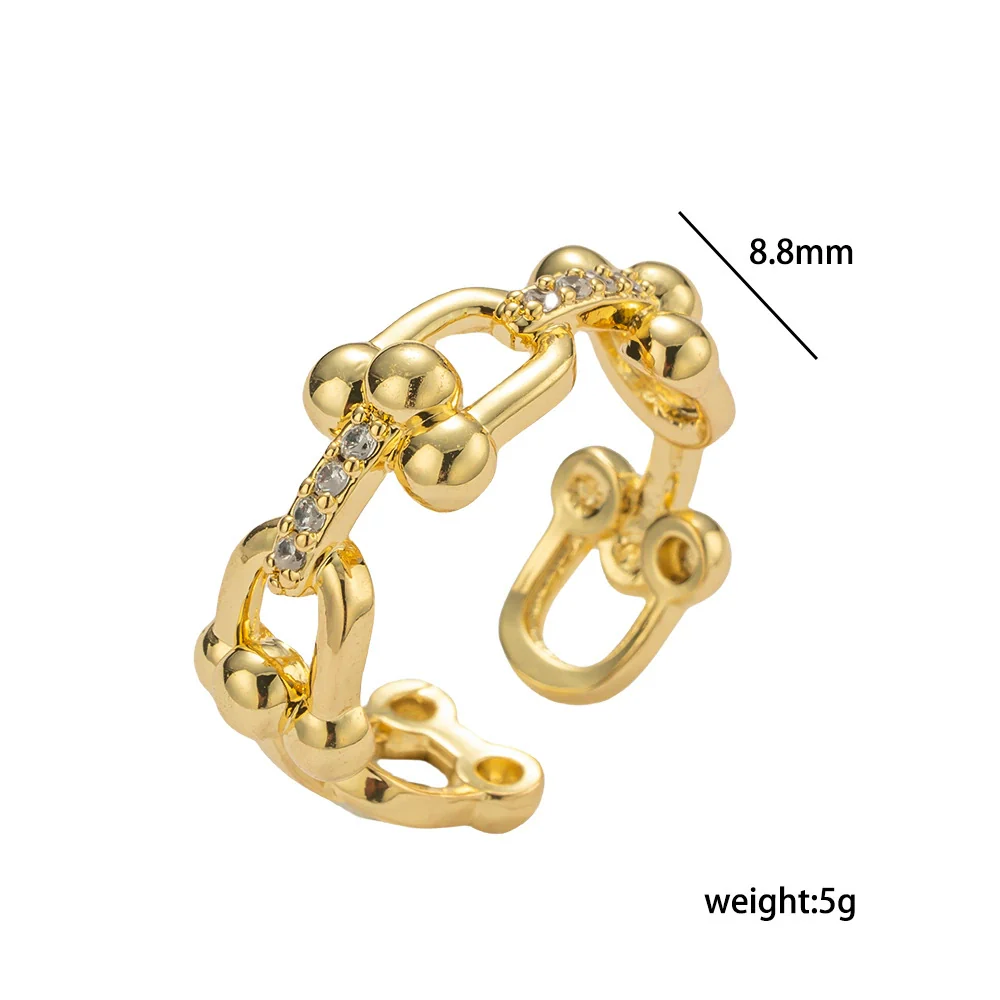 Wholesale Women's Gold Plated Copper Electroplated Open Ring With Heart Drop Geometric Shapes Ushaped Horseshoe Buckle - Image 4