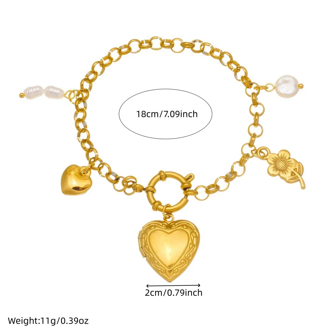 Wholesale Women's Goldplated Carved Stainless Steel Heart Shape Pendant Bracelet - Image 4
