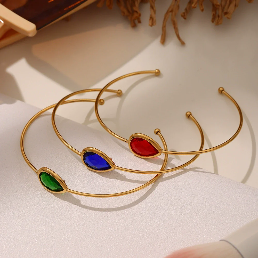 Wholesale Women's Goldplated Stainless Steel And Glass Stone Ferris Wheel Dropshaped Open Bracelet In Geometric Light Luxury Style - Image 3