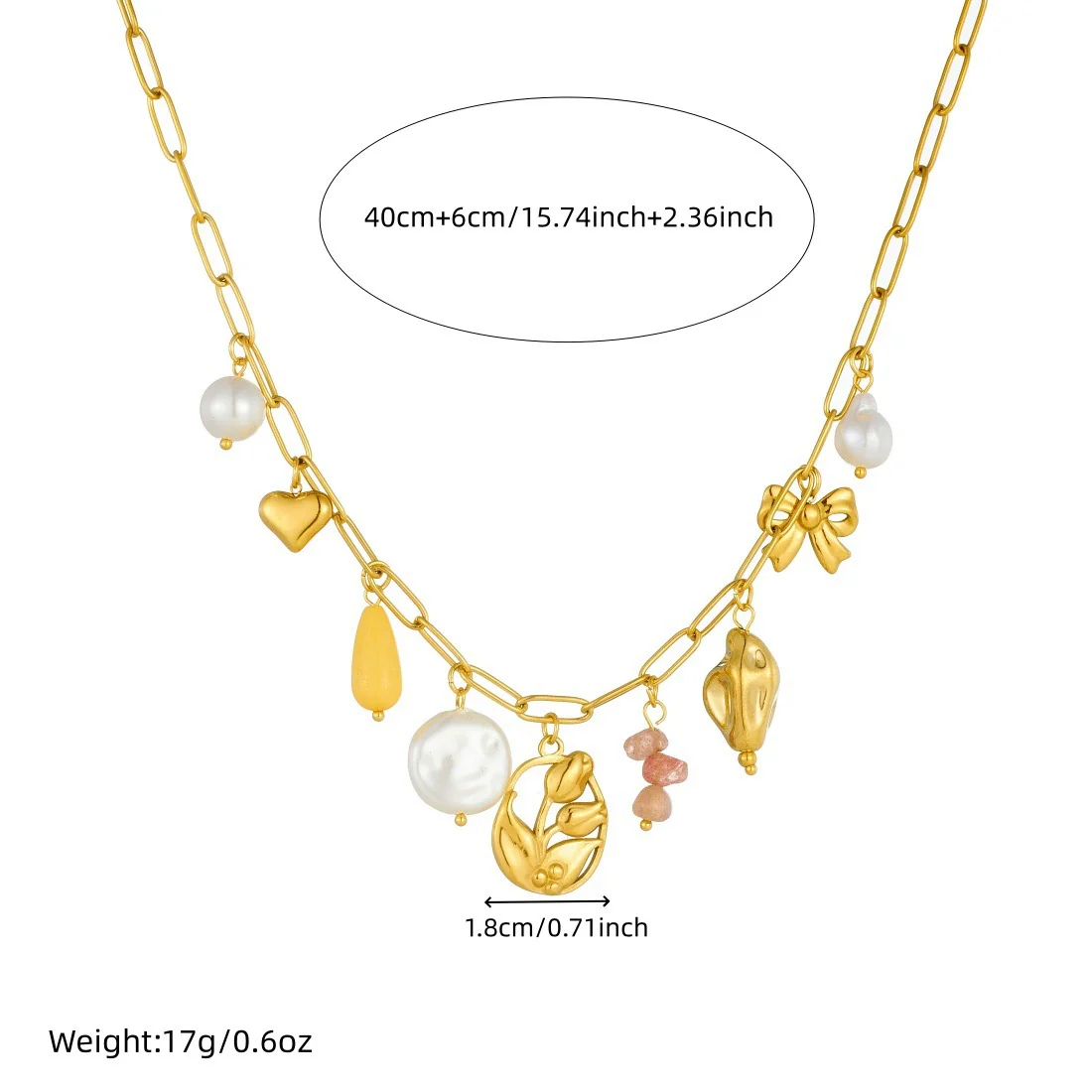 Wholesale Women's Goldplated Stainless Steel Floral Geometric Pendant Necklace With Flat Cross Chain - Image 4