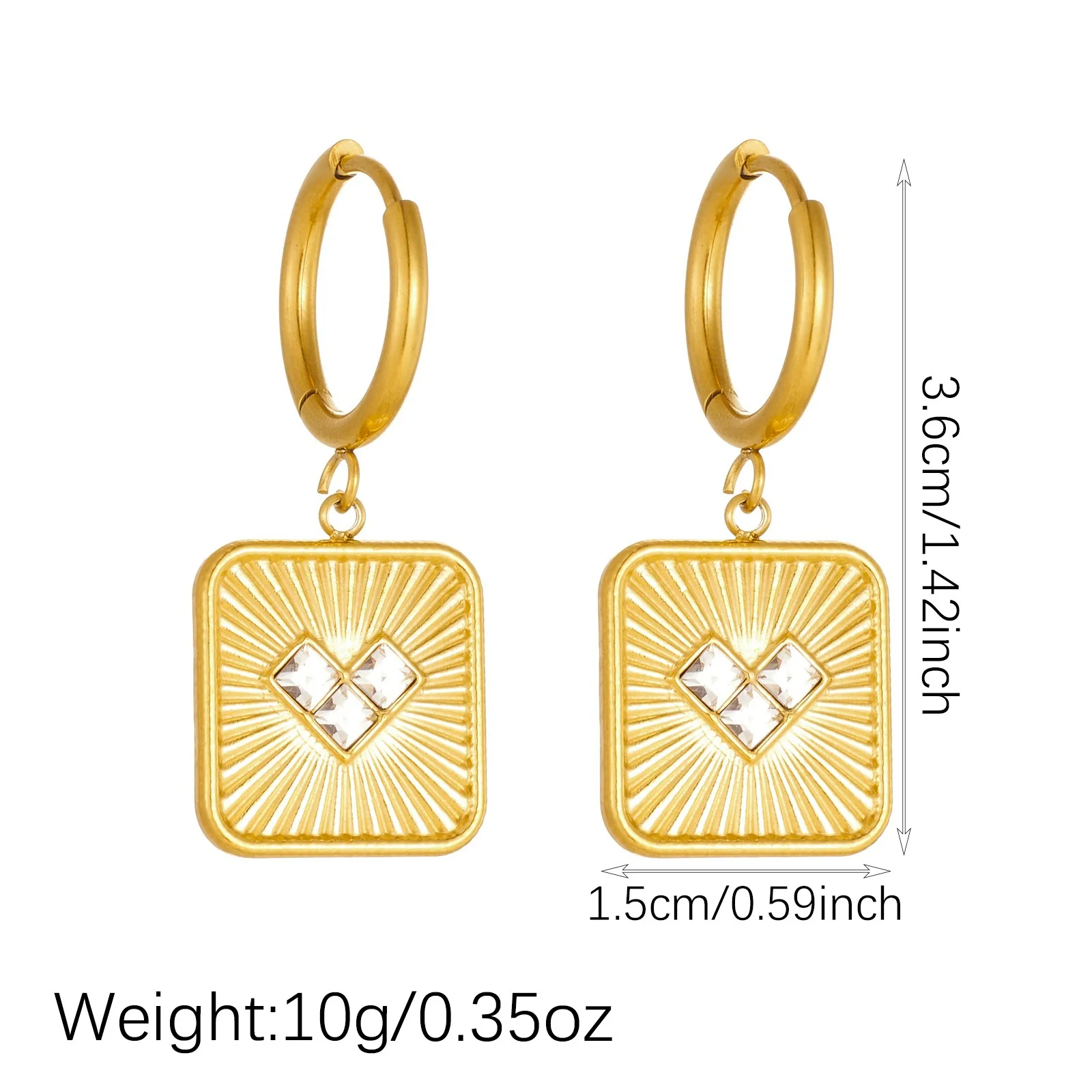 Wholesale Women's Goldplated Stainless Steel Geometric Heartshaped Diamondencrusted Earrings With Square Pendants And Ear Hoops - Image 4