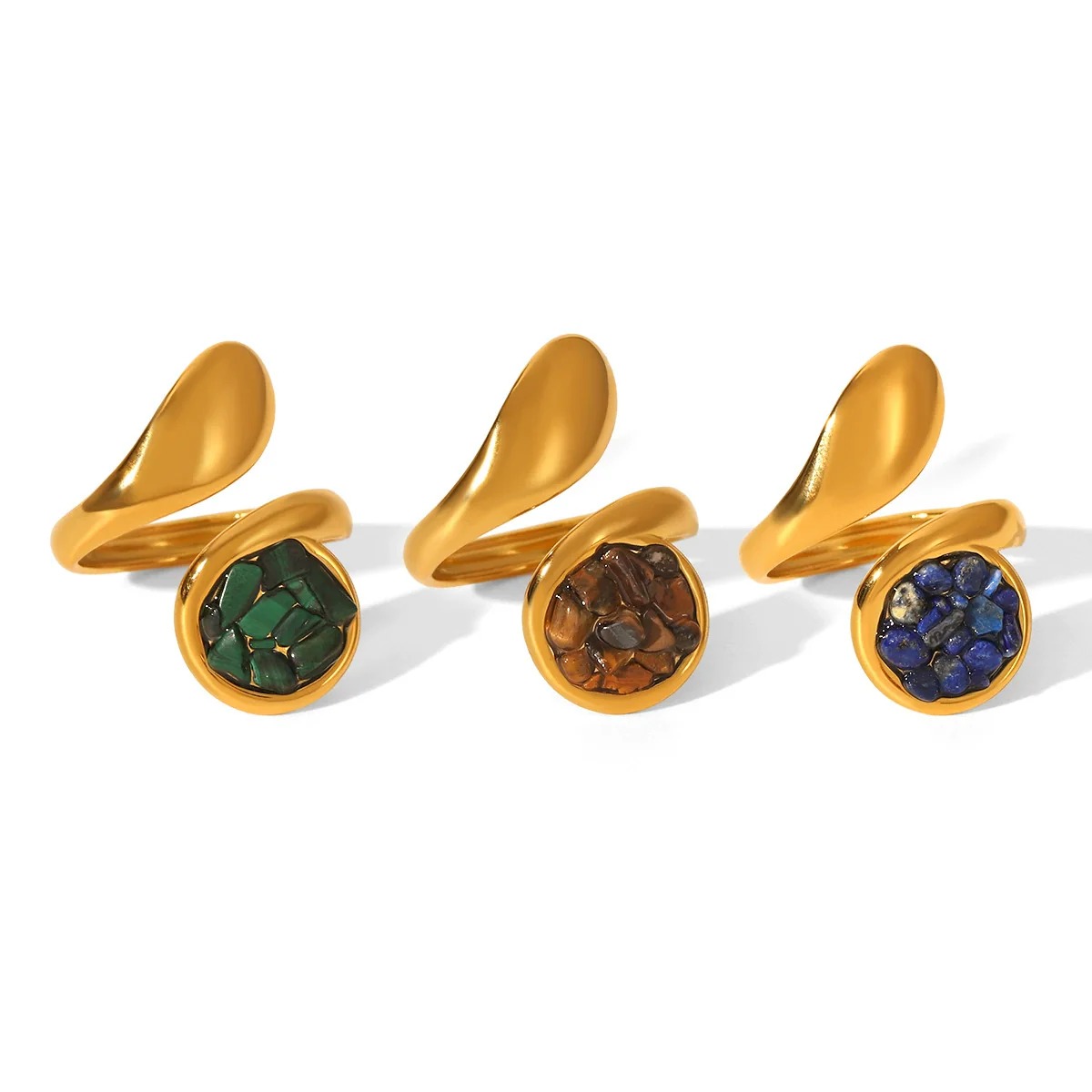 Wholesale Women's Goldplated Stainless Steel Geometric Ring Retro Jewelry - Image 5