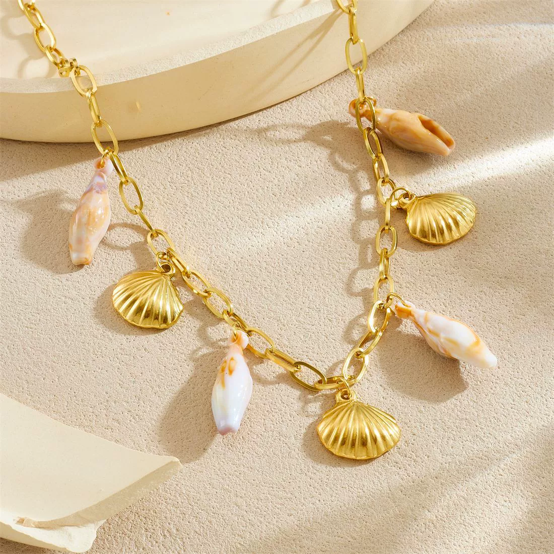 Wholesale Women's Goldplated Stainless Steel Heart Shape And Flower Pattern Hollow Pendant Necklace With Cross Chain - Image 4